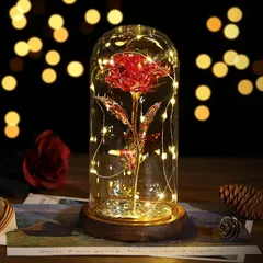 【新品】 Lewondr バラ 造花 ガラスドーム 枯れない花 メッキローズ バレンタイン飾り 長持ち LEDライト付き 部屋飾り インテリア 引越しバラ/母の日/記念日/誕生日/入学/卒業/お祝い/お見舞い/お礼/彼女 クリスマス 飾り クリスマスライト 0