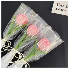 【新品】 チューリップ 花束 6本セット一輪 ピンク 花束 造花 手編み モール フラワー 個別包装 手作り ブーケ 枯れない花 インテリア飾り バレンタインデー 母の日 敬老の日 クリスマス 贈り物 誕生日 記念日 卒業 退職 ハンドメイド プレゼント  1