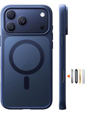 TORRAS iPhone 17 Pro Max용 케이스 [미군 진화 내충격·고성능 Magsafe 대응] 지문 방지 황변 방지 미군 보호 공학 마그넷 탑재 충격 흡수 견고 카메라 컨트롤 버튼 첨부 스트랩 홀 반투명 Guardian-Mag 블루