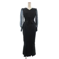 イフユー eeyou フレアワンピース ロング丈 長袖 バックジップ 切替 レース 黒 ブラック M