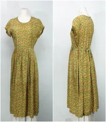 レーヨンワンピース / ひまわりムーン柄 / ウエストまとめ売りデザイン / ぽっちゃり66 / 丈102