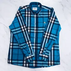 バーバリー ロンドン イングランド メンズ ブルー チェック シャツ XL