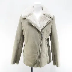 ローレンラルフローレン LAUREN RALPH LAUREN ジャケット ミディアム丈 ムートン調 XS 灰系 グレー ジップアップ ポケット 無地のサムネイル