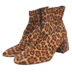 ペリーコ PELLICO 美品 ショートブーツ チャンキーヒール サイドジップ ハラコ ヒョウ柄 茶 ブラウン 38 ■TC