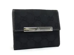 GUCCI グッチ 二つ折り財布 GGキャンバス 112716 ブラック系 キャンバス×レザー レディース Wホック シルバー金具 美品