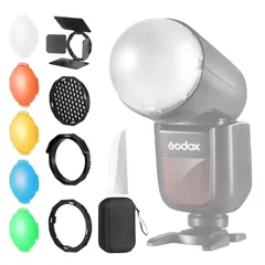TOAZOE 磁気フラッシュアクセサリーキット Godox V1ラウンドヘッドスピードライトフラッシュ用、ドームディフューザー、ディフューザーパネル、バーンドア、ハニカムグリッド、バウンスディフューザー、カラージェル付き のサムネイル