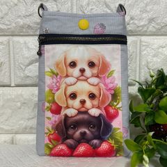 ヨークシャーテリアちゃんパネル生地使用、岡山デニム スマホ