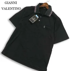 【新品 未使用】 GIANNI VALENTINO ジャンニバレンチノ 春夏★ 半袖 ロゴ刺繍 ボーダー ポロシャツ Sz.L メンズ 黒のサムネイル