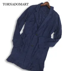 TORNADOMART トルネードマート 春夏 シワ加工★ ゼブラ シャーリング ショップコート ロング ジャケット Sz.L メンズ 紺