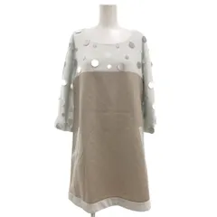 チェスティ Chesty ワンピース チュニック 1 スパンコール ミニ丈 バイカラー 七分袖 水色 ライトブルー 茶 ブラウン /NU ■ECT