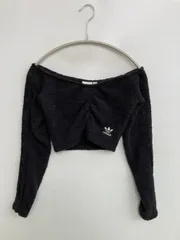 adidas アディダス Tシャツ/カットソー J/XS ブラック 無地 ワンポイント ブランドロゴ ショート丈 長袖 オフショルダー