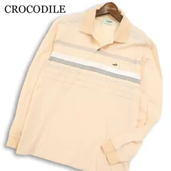 CROCODILE クロコダイル 春夏★ 鹿の子 ボーダー ロゴ刺繍 長袖 ポロシャツ 日本製 大きいサイズ Sz.LL メンズ