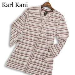 Karl Kani カールカナイ 春夏★ リネン混 ロゴ刺繍 ジャガード ボーダー柄 7分袖 カーディガン 日本製 Sz.L メンズ