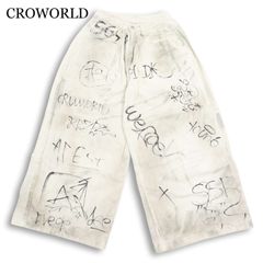 CROWORLD デニム バルーンパンツ グラフィック 白 グレー バギーパンツ