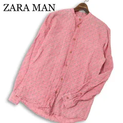 ZARA MAN ザラ マン 春夏★ 麻100％ リネン 長袖 フラミンゴ柄 総柄 バンドカラー シャツ Sz.S メンズ