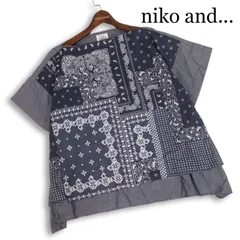 niko and... ニコアンド 春夏 バンダナ柄♪ ドルマン 変形 半袖 ブラウス カットソー  プルオーバー Sz.F　レディース