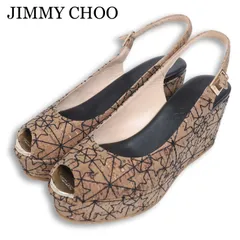 スペイン製★ JIMMY CHOO ジミーチュウ 星 刺繍 総柄★ 春夏 コルク 厚底 ウェッジソール サンダル Sz.36 レディース