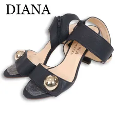 DIANA ダイアナ 春夏★ レザー オープントゥ ヒール サンダル 日本製 Sz.23 1/2 レディース 黒