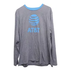 AT&T ロゴ ロンT 長袖Tシャツ グレー メンズL相当 ビッグシルエット ゆるだぼ 古着 企業ロゴ プリントT カットソー ストリート カジュアル 春秋 人気デザイン Gildanボディ オーバーサイズ アメカジ 定番 ユニセックス 着回し抜群