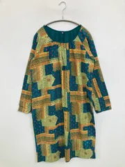 ワンピース ブルー コットン ペイズリー柄 その他総柄 長袖 ひざ丈 フレア