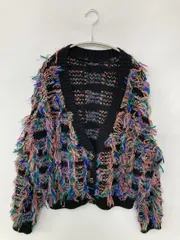GRACE CONTINENTAL グレースコンチネンタル カーディガン/ボレロ 36 ブラック コットン ナイロン ウール・ニット フリンジ その他総柄 ミドル丈 長袖
