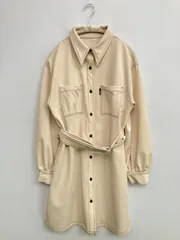 One Way ワンウェイ シャツワンピース M ベージュ ストレッチ 無地 長袖 ひざ丈