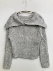 ニット/セーター グレー ニット 無地 ショート丈 オフショルダー 長袖