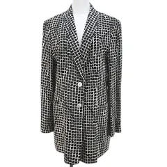 エスカーダ ESCADA チェック柄 テーラード ジャケット 黒系 ブラック 40 ボタン 裏地 シルクのサムネイル