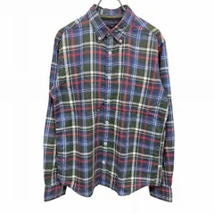 【中古】[印象AB] トミーヒルフィガー TOMMY HILFIGER ボタンダウンシャツ チェック 長袖 左カフス近くにロゴ刺繍 綿100% L 青×赤×緑×白 メンズ 古着