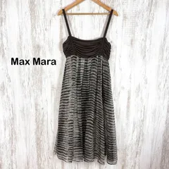 美品 Max Mara STUDIO マックスマーラステュディオ ギャザー 総柄 切替 シルク キャミソールワンピース ブラウン レディースのサムネイル