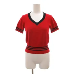 ピンキー&ダイアン ピンダイ PINKY&DIANNE ニット セーター ウール 38 赤 レッド Vネック 半袖 ライン入り /NU ■ECF004