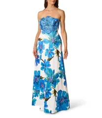アドリアナ パペル レディース トップス ワンピース フラワー柄 ストラップレス フラワー Adrianna Papell Strapless Floral Applique Dupioni Long