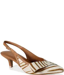 ディバトゥルー レディース シューズ ヒール プリント ダウン Diba True Settle Down Zebra Print Calf Hair Slingbackitten Heel Pumps WhiteTan ホワイト
