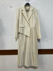 N6185 プリーツ ジャケット ロング ONE PIECE マキシ スーツ オフィス ゲスト