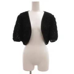 ユキトリイ YUKI TORII 美品 ボレロ カーディガン 40 黒 ブラック 短丈 サテンパイピング フリルデザイン シースルー ノーカラー 半袖 /KB ■ECF003