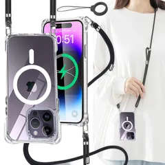新品 OJBSEN iPhone 14 Pro 用ケース アイフォン14プロケース ショルダー【ストラップ2枚付き】高性能Magsafe対応 肩がけ 首掛け 紐付きき調節可能 斜めがけ マグネット搭載 いphone14 pro カバー 頑丈 透明 PC+ シリ