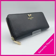 ✱Samantha Thavasa（サマンサタバサ）✱ 極美品 長財布 ラウンドファスナー Samantha Thavasa Deluxe ブラック 黒 リボンモチーフ ゴールド金具 ロゴ刻印 レザー 本革 大容量 レディース ビジネス フェミニン