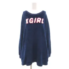 エックスガール x-girl 美品 ボアワンピース ひざ丈 1 紺 ネイビー 長袖 ロゴプリント ラウンドネック /NL ■ECG003のサムネイル