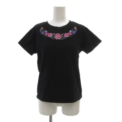 イング INGNI Tシャツ M 黒 ブラック 花柄刺繍 ラウンドネック 半袖 /SC ■ECF003