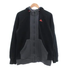 アディダス adidas パーカー S 黒 ブラック グレー 長袖 フード付き ジップアップ /SX ■ECF003