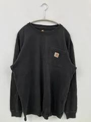 Carhartt カーハート Tシャツ/カットソー M ブラック 無地 ワンポイント ブランドロゴ 長袖 ミドル丈 クルーネック(丸首)