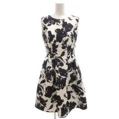 エムプルミエ M-Premier ワンピース ひざ丈 34 白 ホワイト 黒 ブラック 花柄 ノースリーブ ラウンドネック /KR ■ECF003