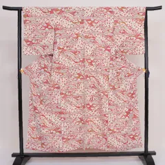 小紋 袷 身丈150cm 裄丈64cm 正絹 Aランク Sサイズ 広衿 インフォーマル 桜川 白系 GP 1221-00008