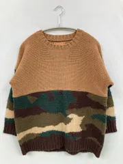 BEAMS BOY ビームスボーイ ニット/セーター ブラウン ウール・ニット カモフラージュ柄 ミドル丈 長袖 クルーネック(丸首)