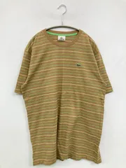 LACOSTE ラコステ Tシャツ/カットソー 4 ブラウン ボーダー柄 ワンポイント ブランドロゴ ミドル丈 半袖 クルーネック(丸首)