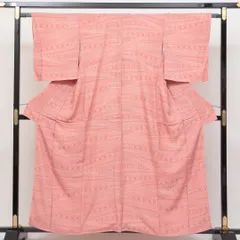 江戸小紋 袷 身丈157cm 裄丈65cm 正絹 Aランク インフォーマル 儀延 広衿 Mサイズ 作家物 落款 しつけ糸 幾何学柄 寄せ柄 幾何学的 ポップ 朱系 RP 1220-00486
