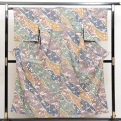 小紋 袷 身丈152cm 裄丈66cm 正絹 Sランク Sサイズ 広衿 インフォーマル ふくれ織 蝶 花柄 吉祥文様 グラデーション系 RP 1221-00665