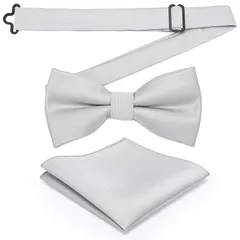 【新品】 [Segarty] ネクタイ 蝶ネクタイ&ポケットチーフ シルバー settle 11.5*6cm ワンタッチ ボウタイ&ポケットチーフ23x23cm 2点セット 大人も使える フォーマル メンズ レディース 成人式 ピアノ 演奏会用 結婚式用  0