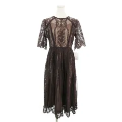 リュクスブリエ Luxe brille ワンピース 総レース M 茶 ブラウン チャコール 五分袖 /AH16 ■GY49