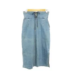 エメルリファインズ EMMEL REFINES デニムスカート M 青 ブルー レースアップ ハイウエスト ロング丈 サイドスリット /AH10 ■GY49